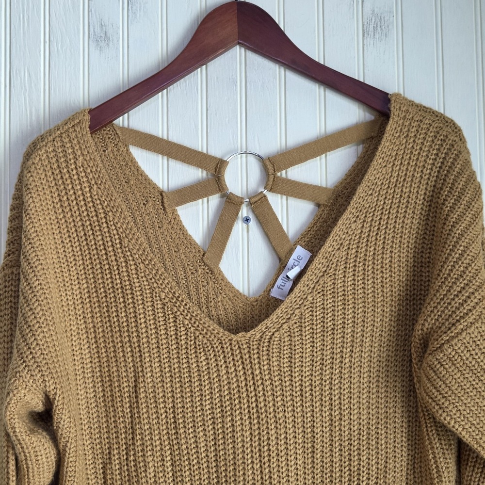 Full Circle Trends Dress Womens 3X Beige Long Sleeve V Neck Strappy Back Sweater